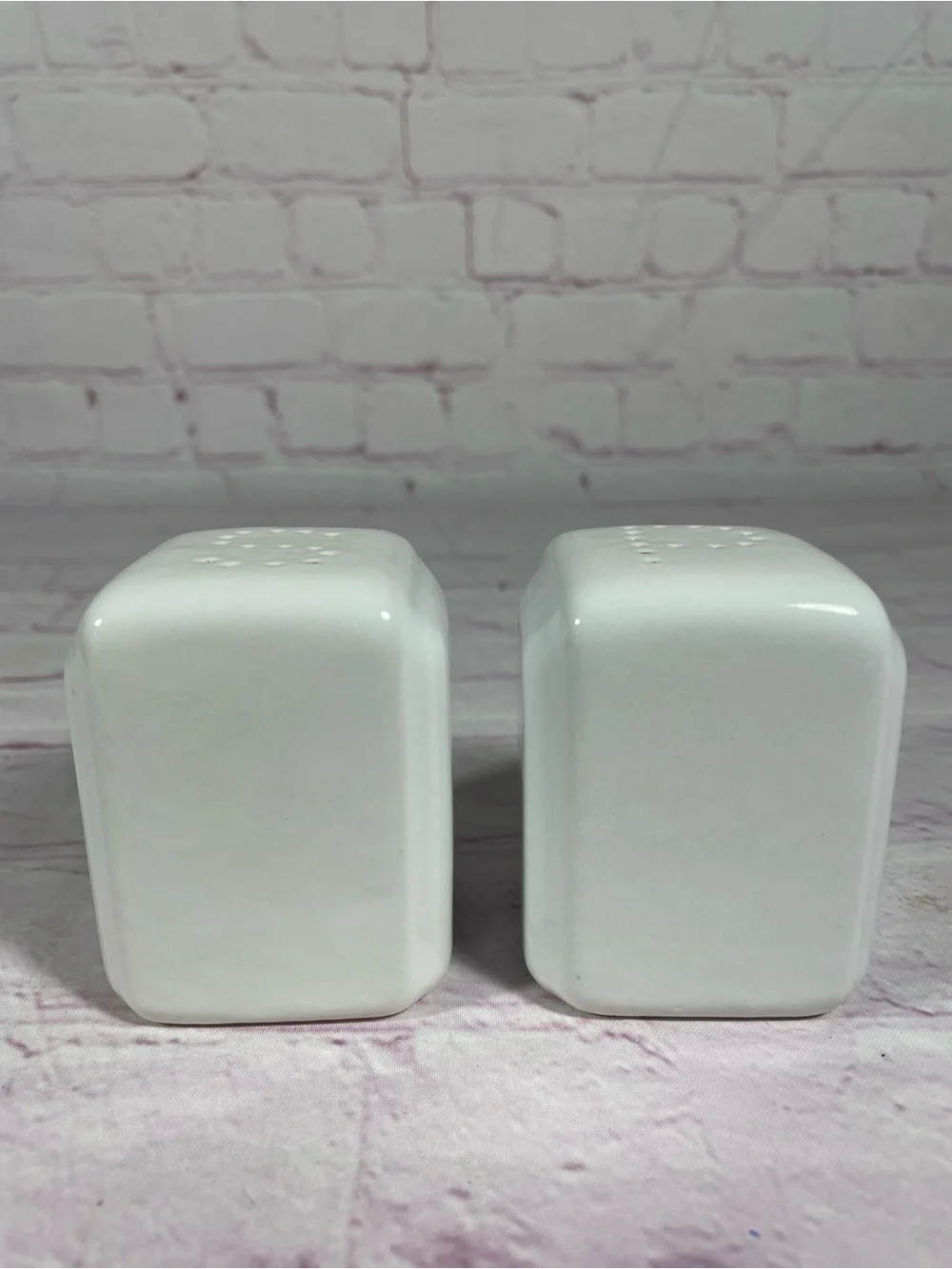 Vintage Art Deco Minimalist Ceramic White Square Salt and Pepper Shaker Pair